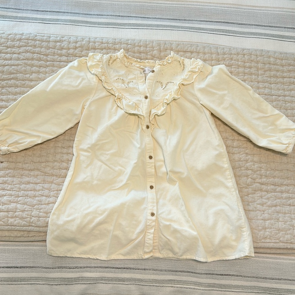 Girls Zara ivory corduroy dress.